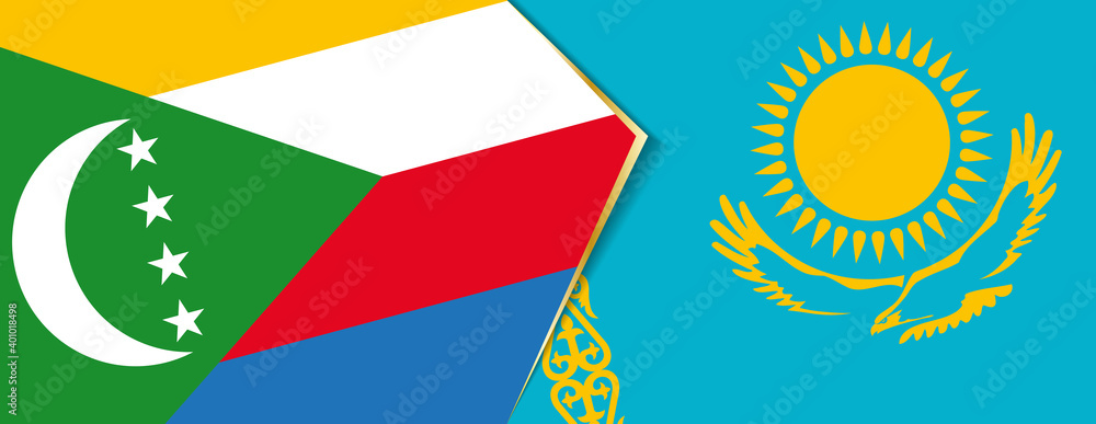 Comoros and Kazakhstan flags, two vector flags. Comoros and Kazakhstan flags, two vector flags.