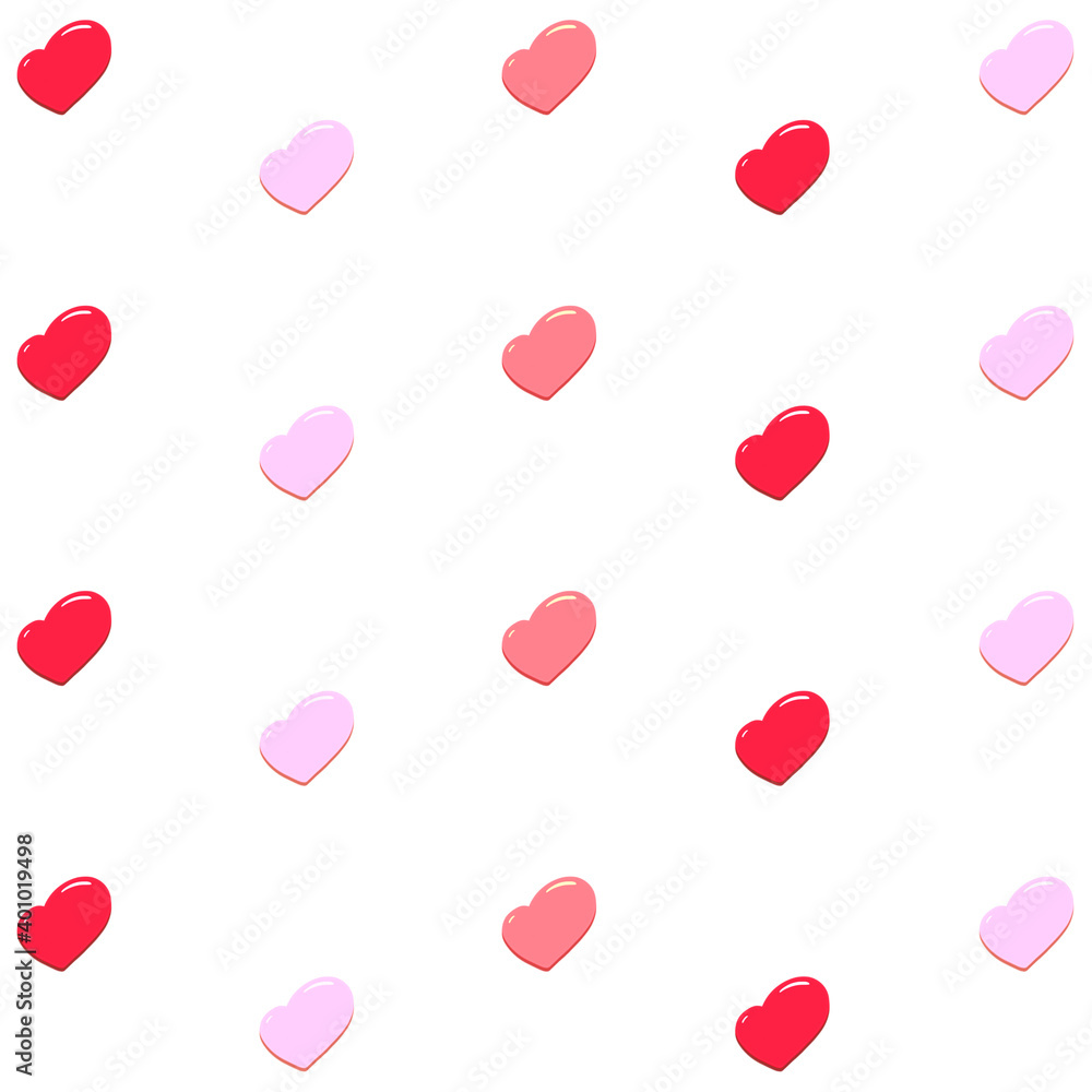 Illustration of red and pink hearts. Festive seamless pattern for Valentine's day. Can be used for postcards design, packages, textile, wallpapers, decorations, stickers and icons.