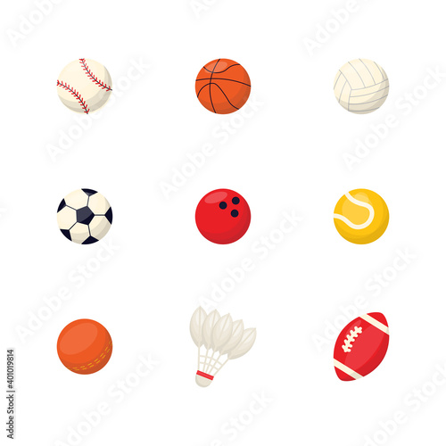 Sport equipments cartoon balls set