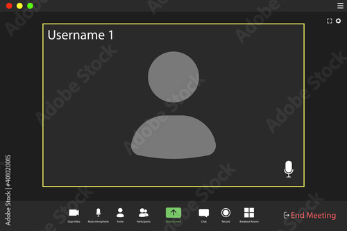 Video conference user interface. Video call screen interface template. Application for social communication.
