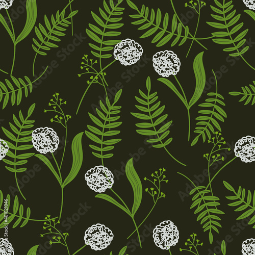 Seamless floral pattern with hand-drawn allium flowers vector illustration. Good for wallpaper, card, cover, wrapping wrap, stationary, fabric.