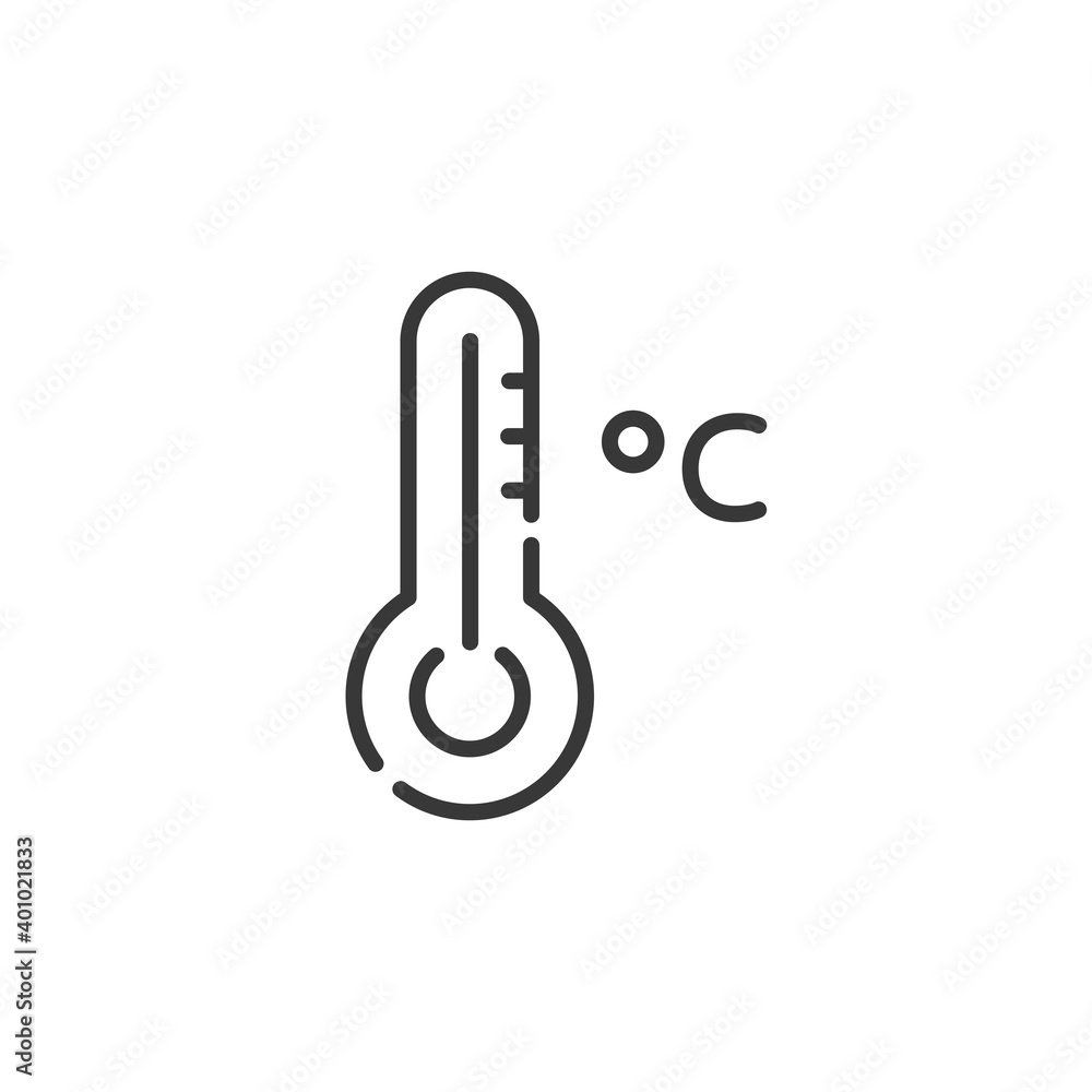 Celsius thermometer thin line icon. Isolated weather vector illustration Celsius thermometer thin line icon. Isolated weather vector illustration