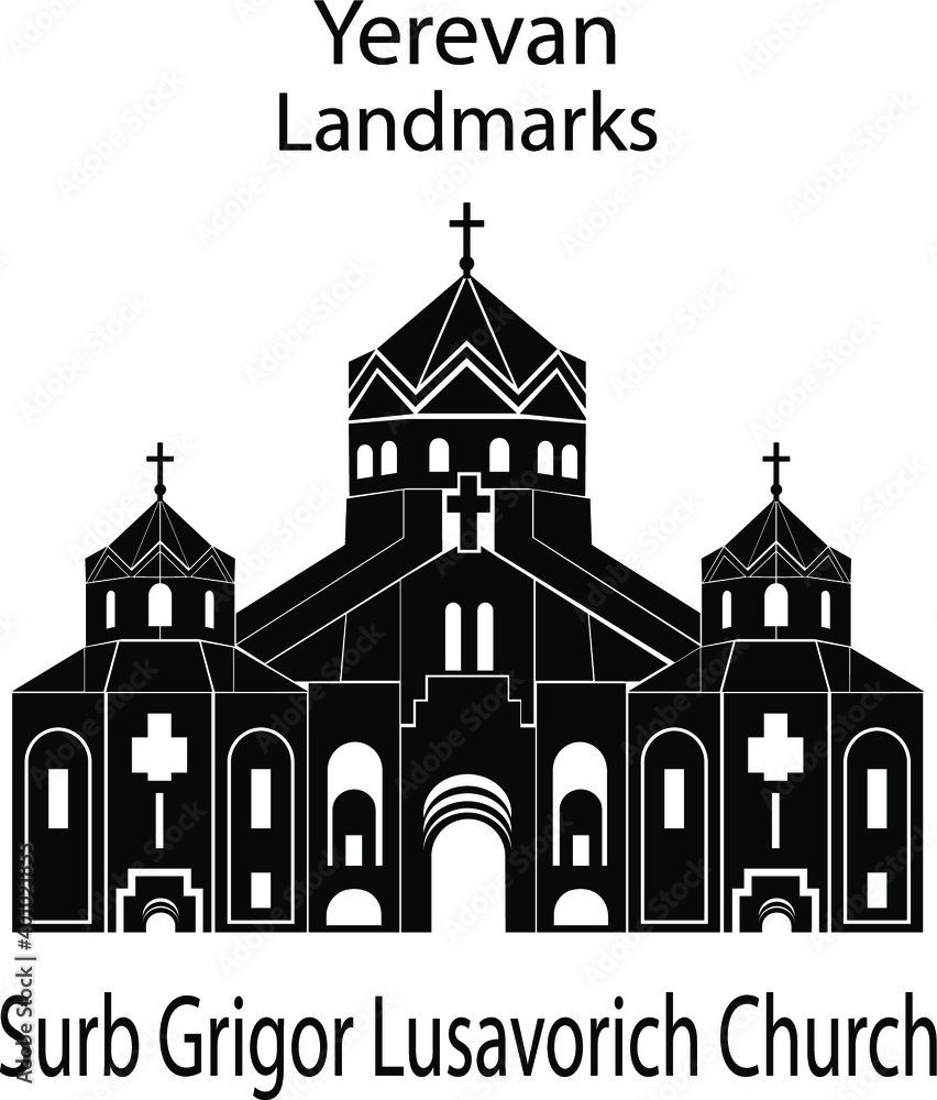 Yerevan, Armenia. Church Surb Grigor Lusavorich. Symbol of Armenia. Isolated vector illustration.