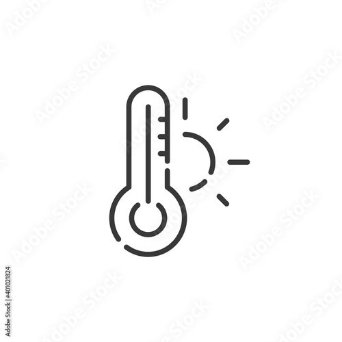 Thermometer thin line icon. Summer temperature. Isolated weather vector illustration