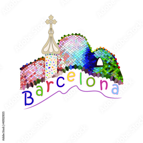 Barcelona landmarks. Casa Batlló. Isolated vector illustration. Roof with a chameleon.