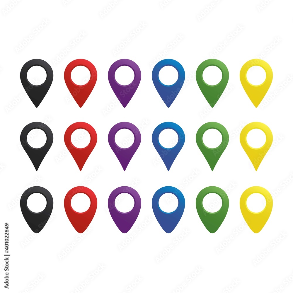 Location pin icon vector Illustration. Collection of different color location pin. Location pin icon vector Illustration. Collection of different color location pin.