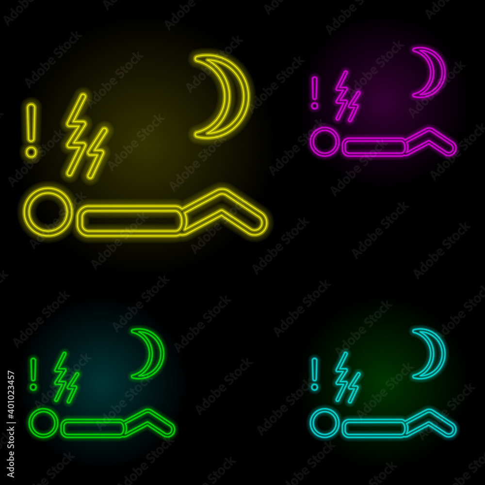 insomnia, disease, medical neon color set icon. Simple thin line, outline vector of disease icons for ui and ux, website or mobile application insomnia, disease, medical neon color set icon. Simple thin line, outline vector of disease icons for ui and ux, website or mobile application