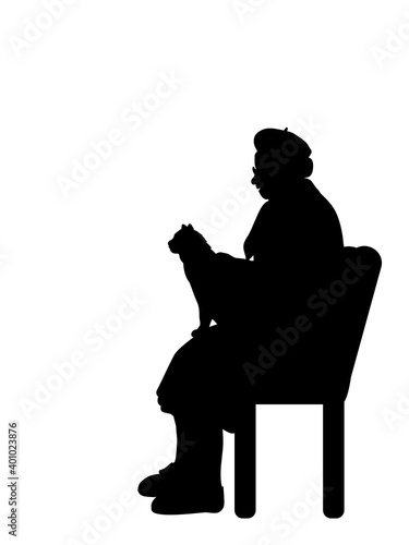 Silhouette senior woman grandmother with cat