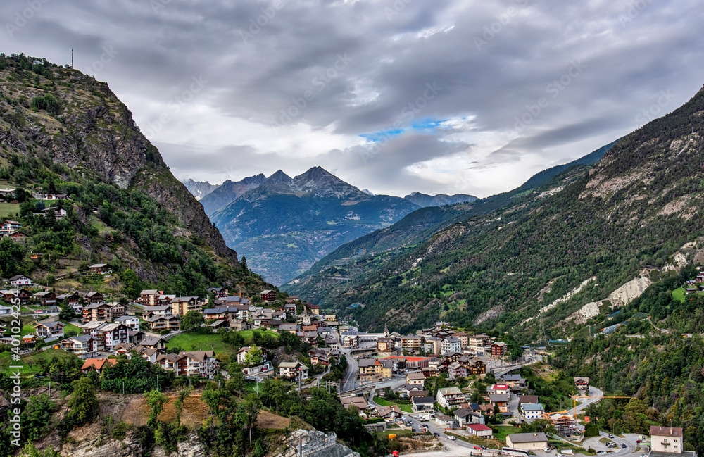 View towards Stalden in Canton of Valais in Switzerland
