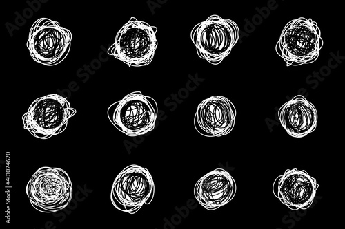 Set of hand-drawn circles in grunge style. Collection of sketchy round forms, original bubbles. Freehand Drawing. Simple art line design elements.