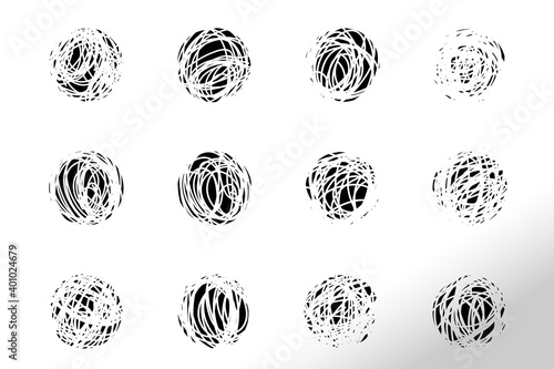 Set of hand-drawn circles in grunge style. Collection of sketchy round forms, original bubbles. Freehand Drawing. Simple art line design elements.