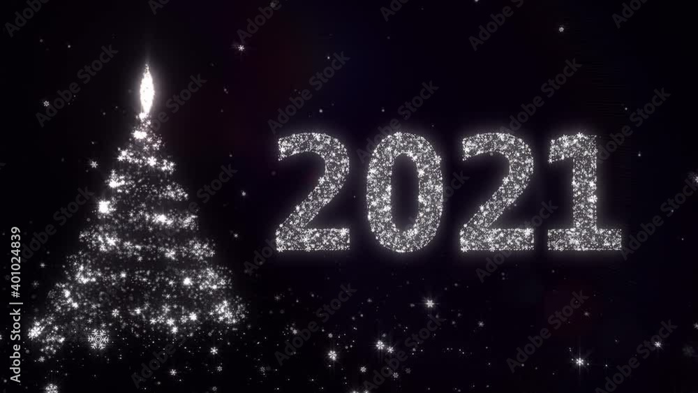 Loopable animation of rotating Christmas tree with Happy New Year 2021 greeting. New Year background with bright snow. Black.
Loopable animation of rotating Christmas tree with Happy New Year 2021 greeting. New Year background with bright snow. Black.