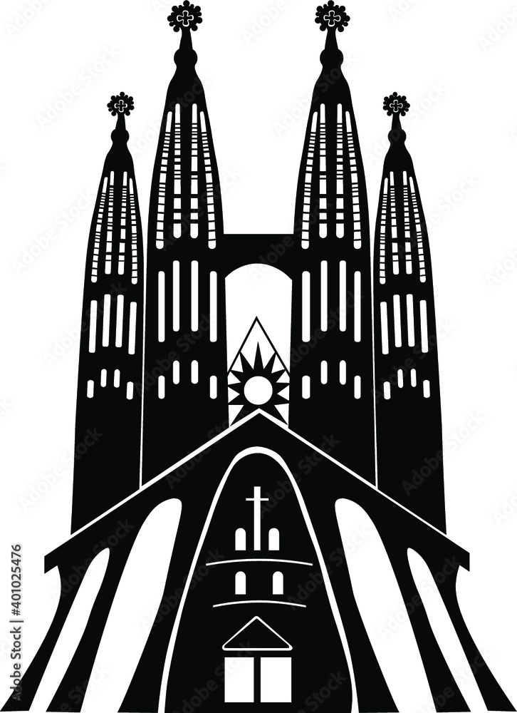 Vector illustration of La Sagrada Familia, the cathedral designed by ...