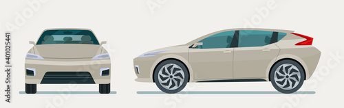 Modern electric CUV car isolated, side and front view. Vector flat style illustration.