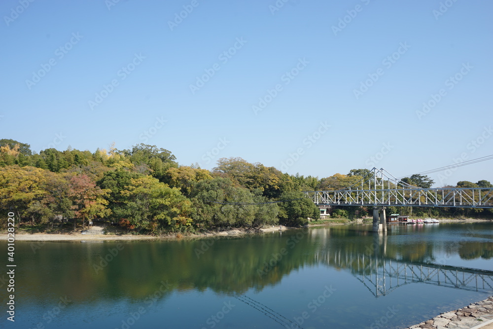 Asahi River and Tsukimi Bridge in Okayama prefecture, Japan - 月見橋と旭川 岡山県 日本
