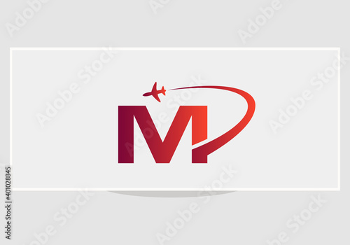 Air Travel Logo Design with M letter. M letter Concept air plane and travel logo.