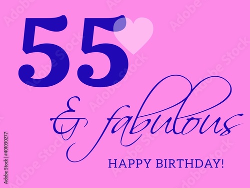 55th happy birthday card illustration in retro style.