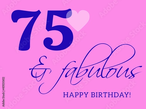 75th happy birthday card illustration in retro style.