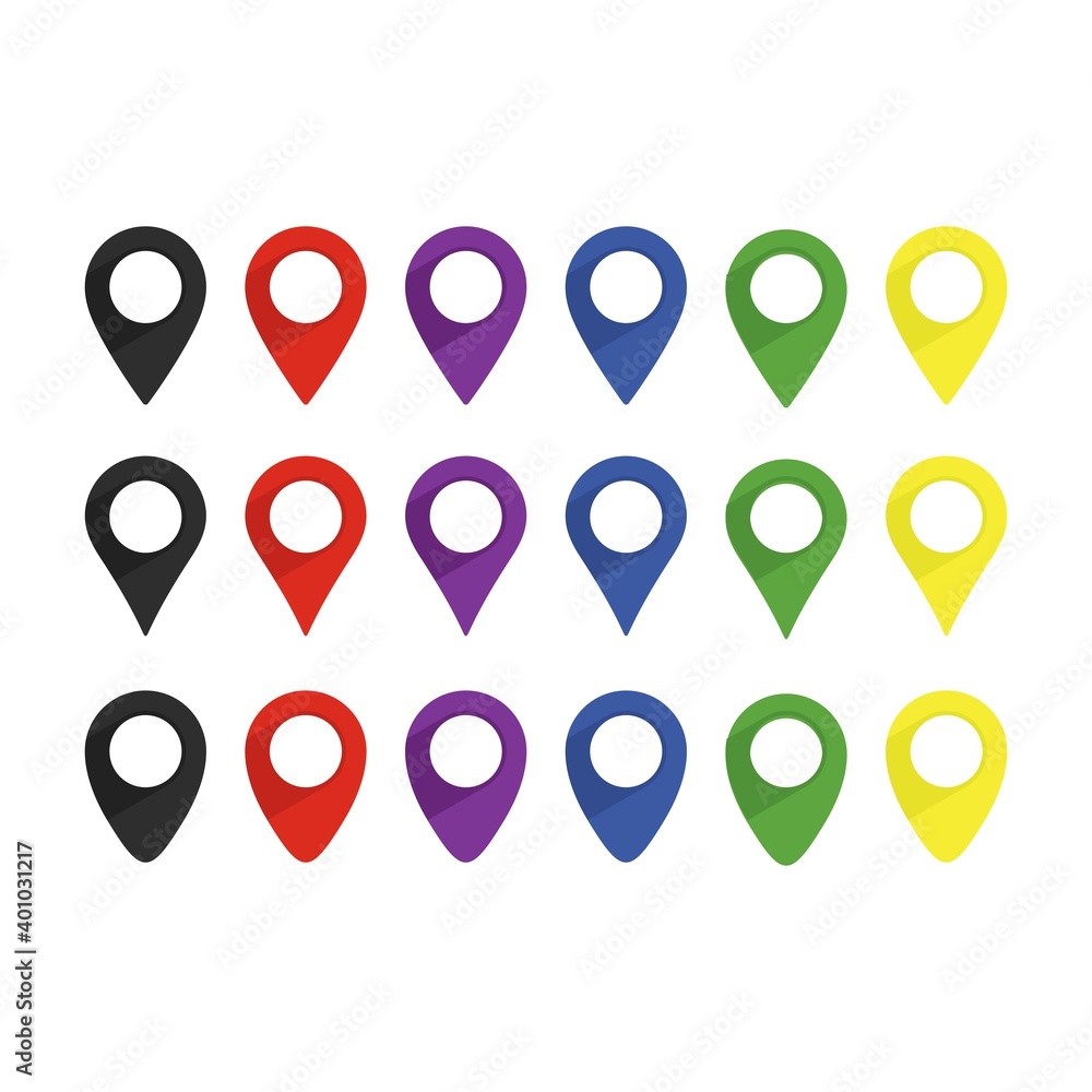 Location pin icon vector Illustration. Collection of different color location pin. Location pin icon vector Illustration. Collection of different color location pin.