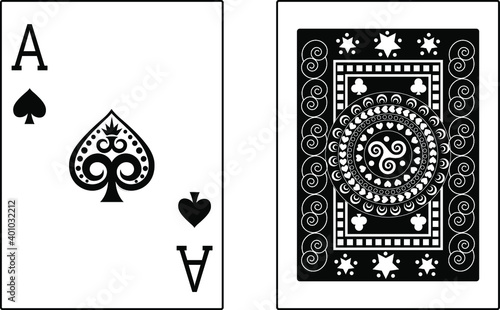 Ace of Spades, playing cards. Set of playing card, casino symbol. Vector illustration. Poker cards.