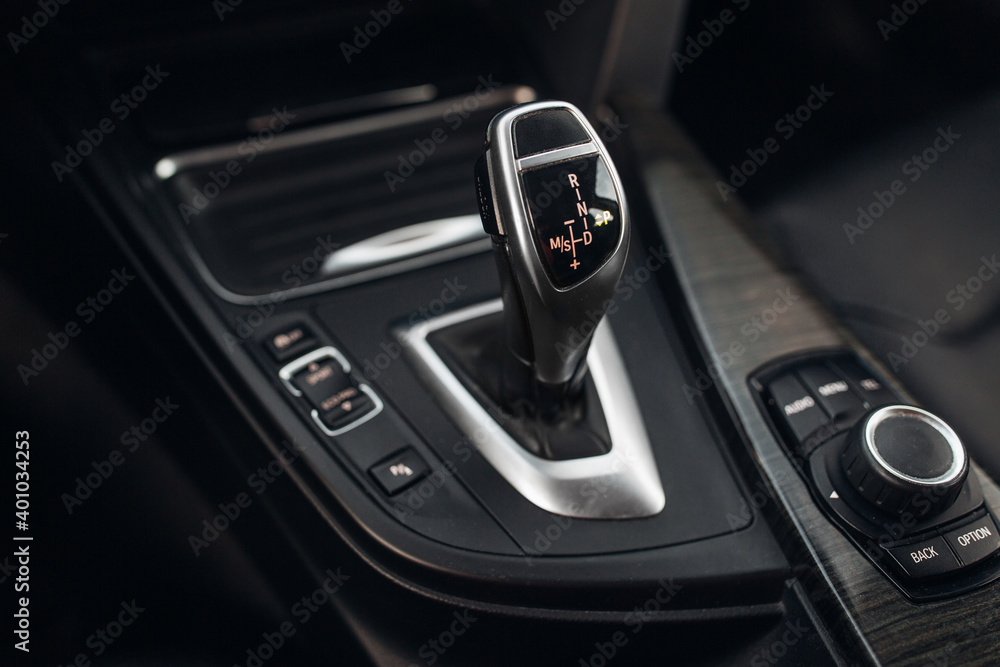 Car gearbox shift handle stick in parking position