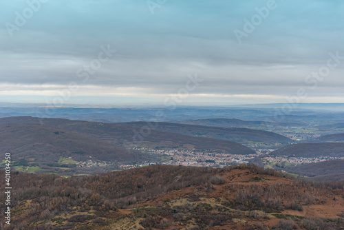 Cityscape from of the Cathar castle of Montsegur in Ariege  Occitanie in south of France
