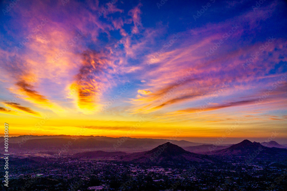 Sunrise, Sunset over Mountains, Peaks, City Sunrise, Sunset over Mountains, Peaks, City