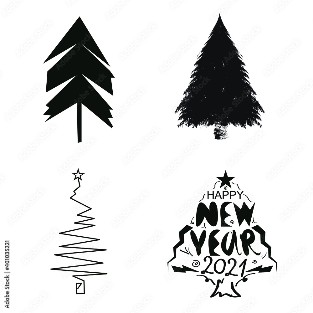 Fototapeta premium Christmas tree logo icon sign New Year decoration Xmas star spruce symbol emblem Hand drawn Modern design Cartoon children's style Fashion print clothes apparel greeting invitation card cover flyer 
