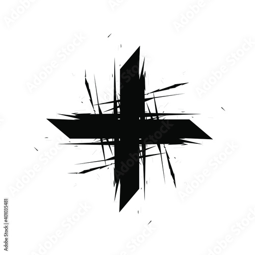 Cross logo icon sign Hand drawn grunge ink sketch Geometric decoration concept Modern style design for military equipment flag games Fashion print clothes apparel greeting invitation card poster flyer