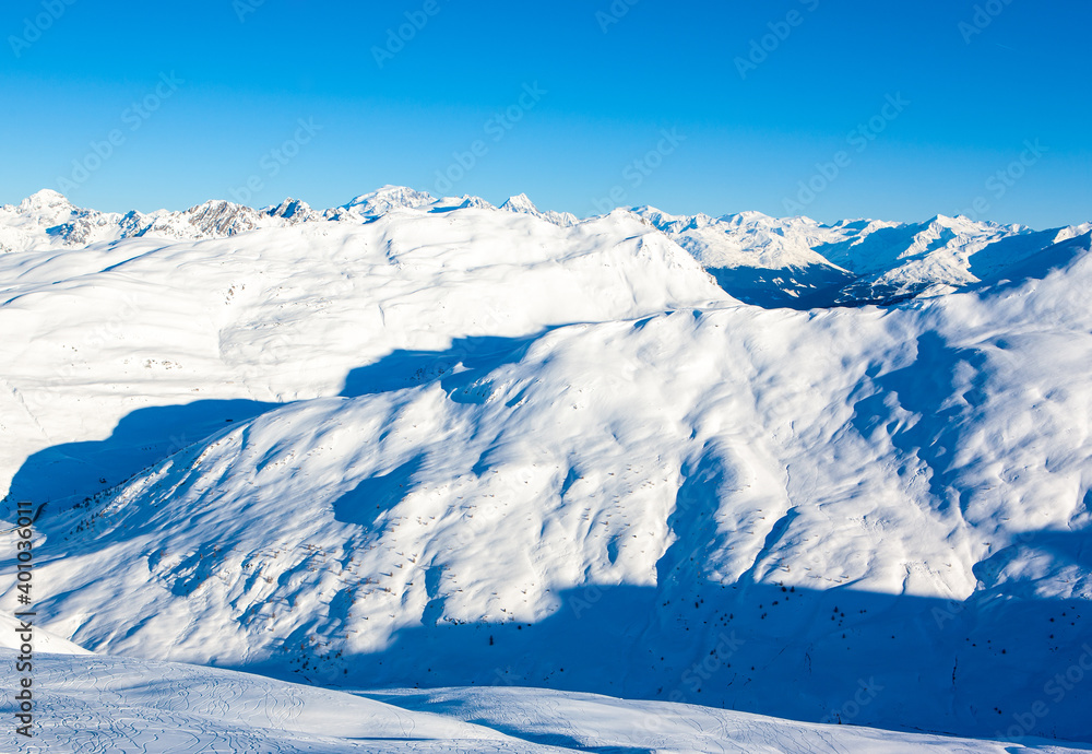 Fototapeta premium Beautiful winter landscape of the Dolomites mountains in northeastern Italy
