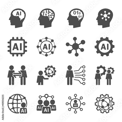 AI (artificial intelligence) icon set - Robot automaton Mechanical brain innovation icons