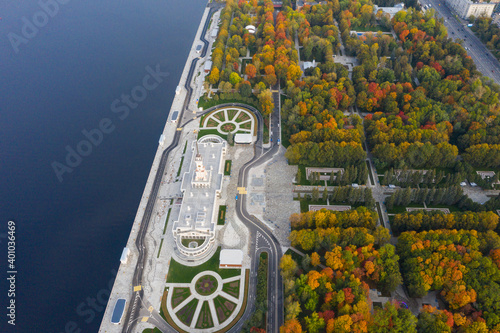 An aerial view shows on top of North River Terminal or Rechnoy Vokzal in Moscow, early September morning. photo