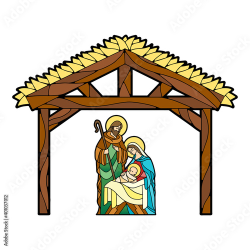 Nativity in stained glass. Christmas season - Vector