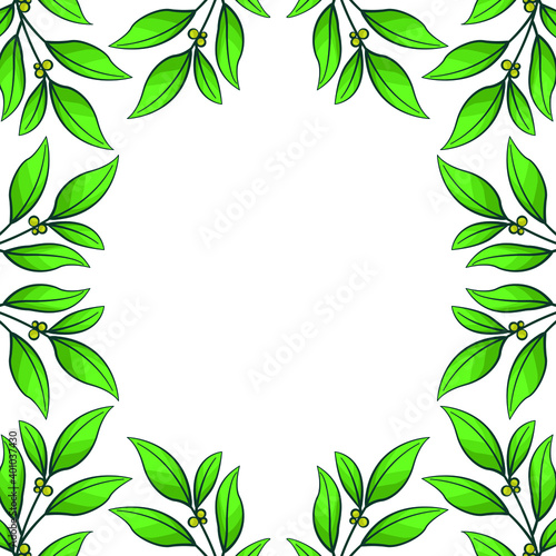 Vector background with green leaves and yellow berries; for greeting cards, invitations, packaging, posters, banners.