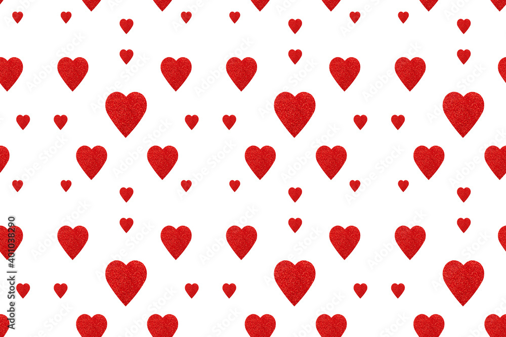 Seamless pattern of red hearts on a white background. fabric design, wallpaper, packaging