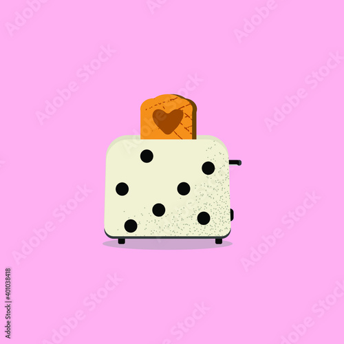 Valentine's Day. toaster with polka dots on a pink background. toast with a heart.