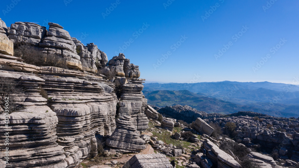 Naklejka premium Karstic stone towers formations in Torcal de Antequera, Andalusia, Spain