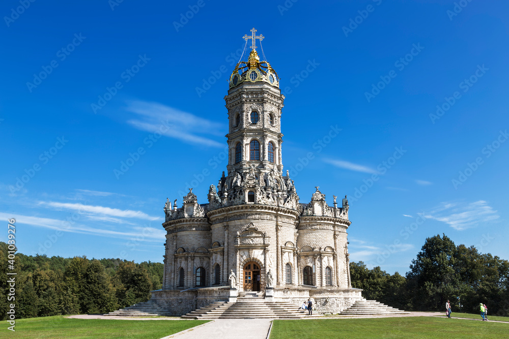 Settlement Dubrovitsy. Church of the Sign of the Blessed Virgin. Unique monument of Russian architecture of the late XVII – early XVIII centuries. Podolsk, Moscow region, Russia Settlement Dubrovitsy. Church of the Sign of the Blessed Virgin. Unique monument of Russian architecture of the late XVII – early XVIII centuries. Podolsk, Moscow region, Russia