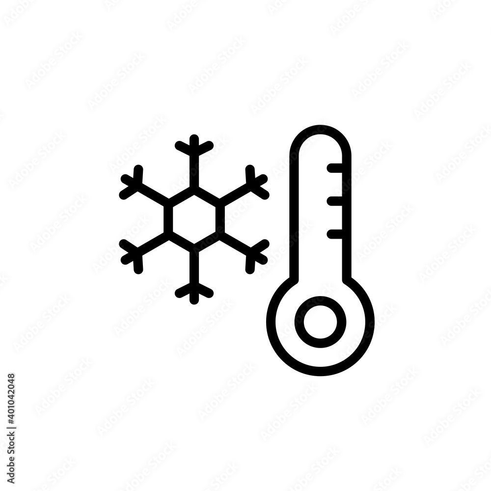 Winter weather temperature icon and thermometer. Weather and seasons icons, outline style. Vector Winter weather temperature icon and thermometer. Weather and seasons icons, outline style. Vector