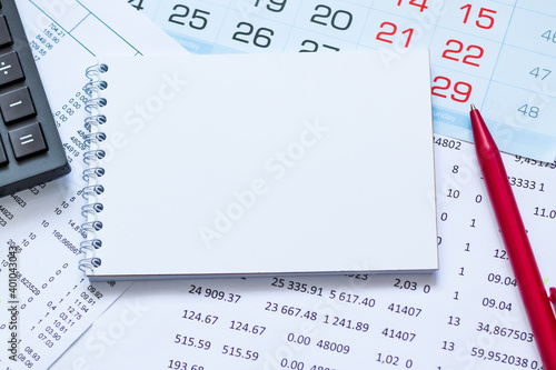 Abstract calendar close up background. Business concept written on notepad with space. photo