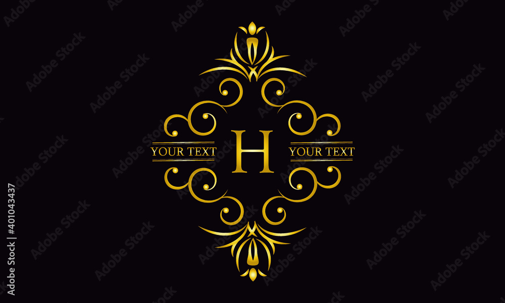 Premium monogram design with letter H. Exquisite gold logo on a dark background for a symbol of business, restaurant, boutique, hotel, jewelry, invitations, menus, labels, fashion.