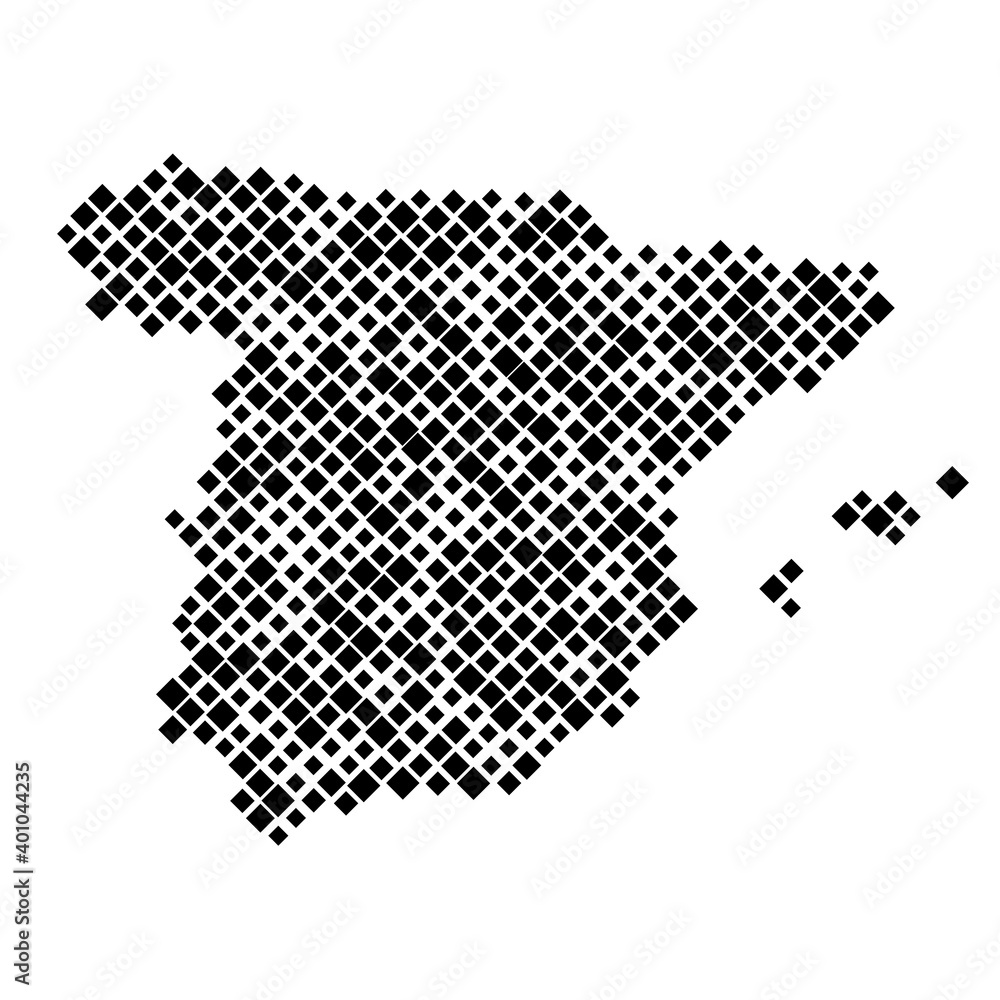 Spain map from pattern of black rhombuses of different sizes. Vector illustration.