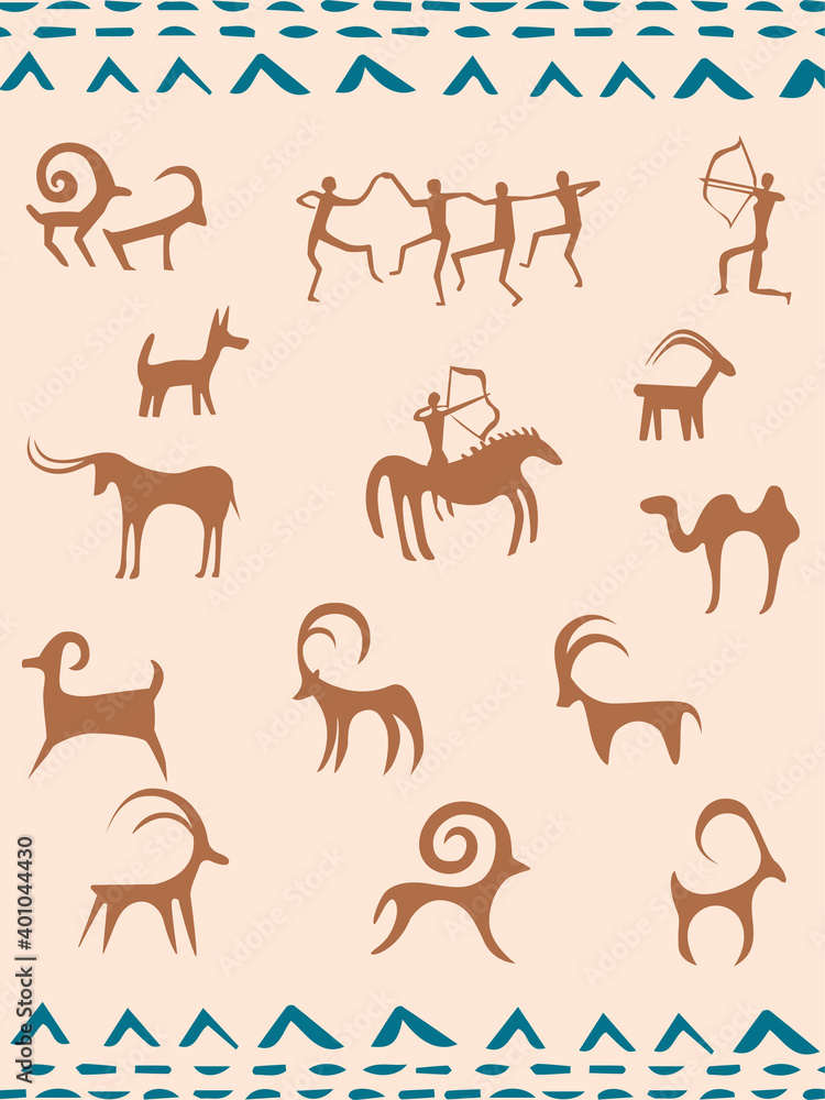 kazakh petroglyphs of animals and hunters