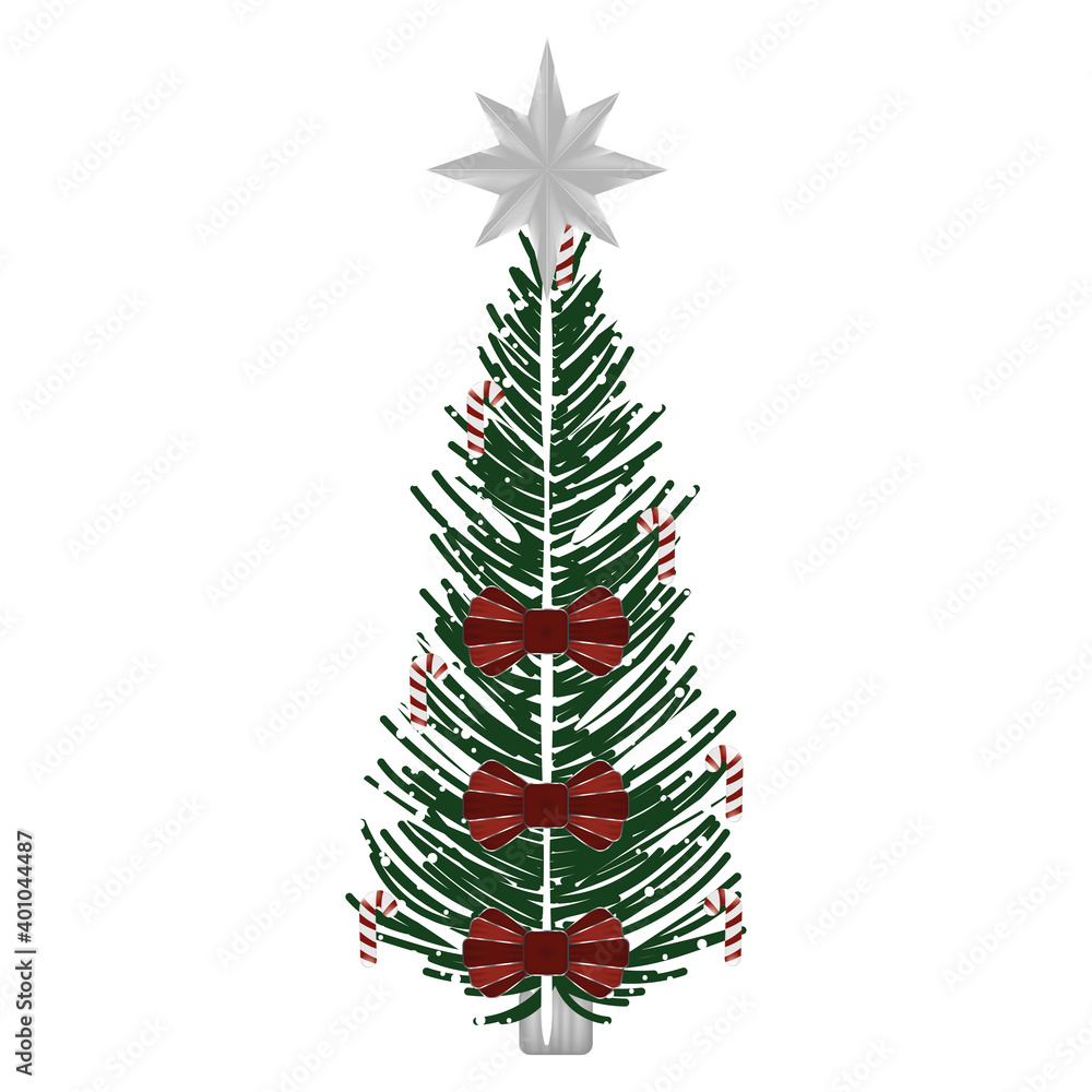 Isolated christmas tree with a star and tied ribbons - Vector illustration Isolated christmas tree with a star and tied ribbons - Vector illustration
