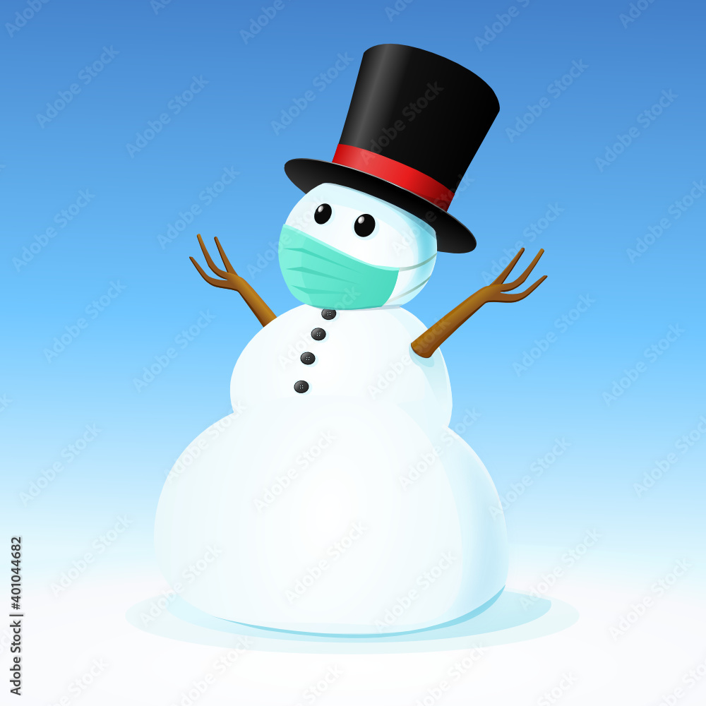 Snowman with surgeon mask  in the snow