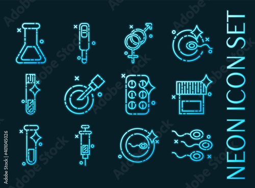 Set of Artificial insemination glowing neon icon