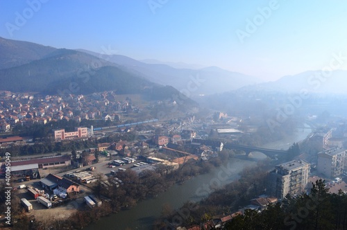 the landscape of the city in the autumn mist