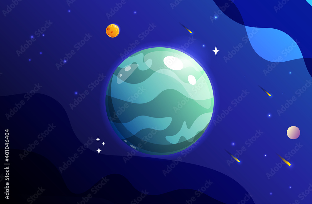 Fototapeta premium Planet in space, cartoon vector illustration.