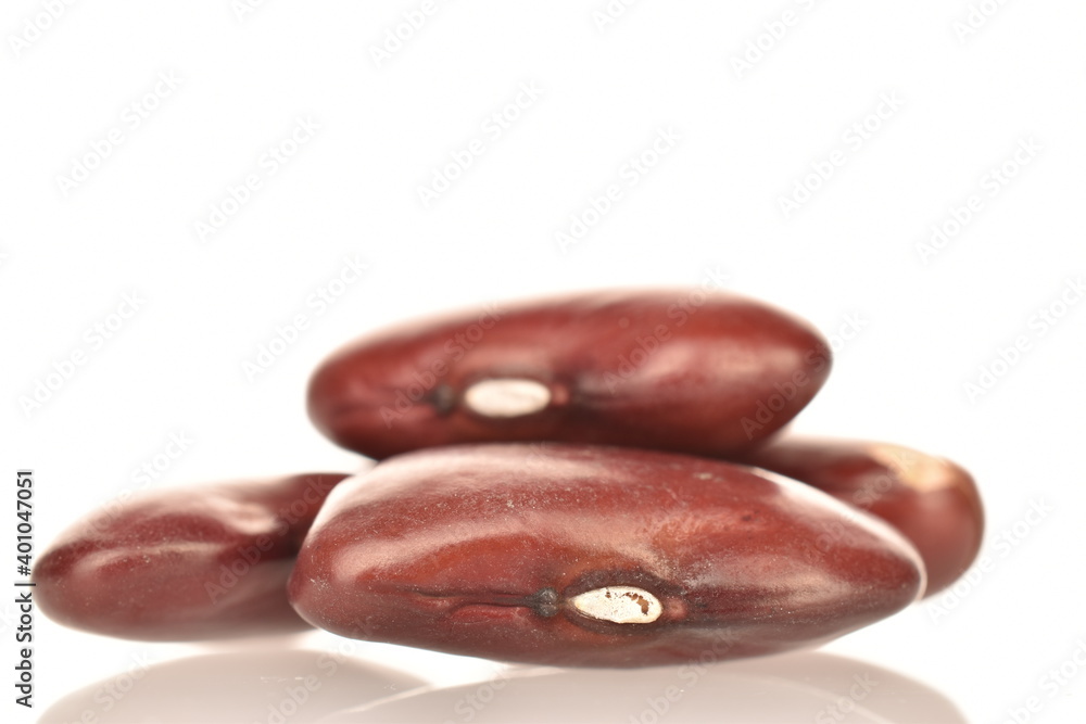 Several organic red beans, close-up, isolated on white. Several organic red beans, close-up, isolated on white.