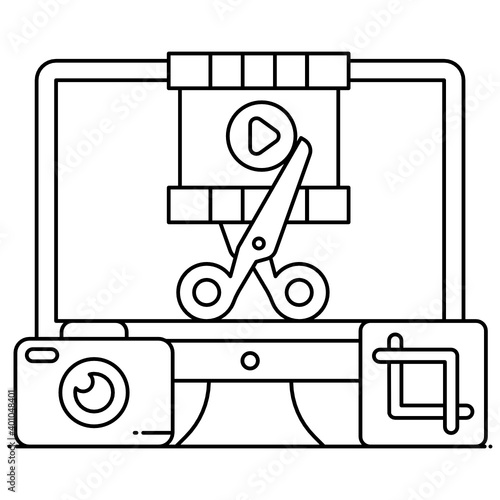 
Photo editing flat outline icon, graphics editor 
